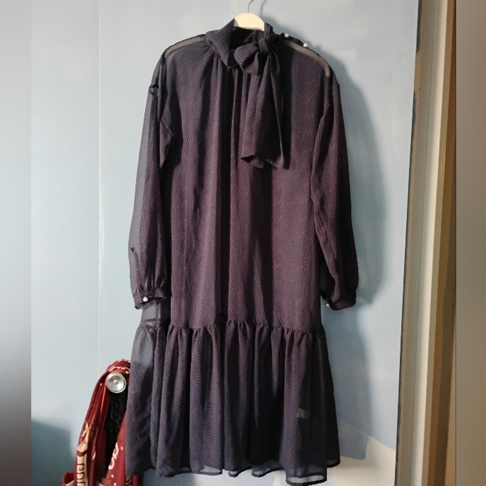 OTTOD'AME Navy Print Silk Chiffon Dress 6